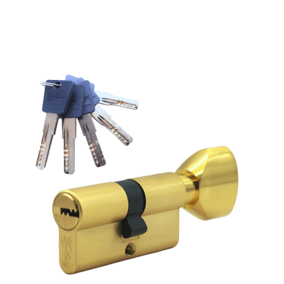 Механизм цилиндровый  PC60 (30Cх30) SВ 5 ключей (мат. золото)