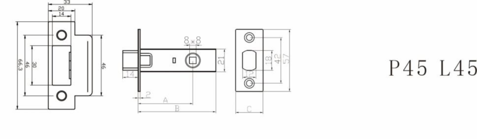 Защелка межкомнатная пластиковая Р45SG (сатин золото)
